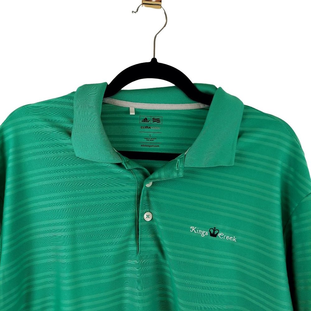 Adidas Golf Polo Shirt Men's Sz L Green Striped ClimaCool Kings Creek Logo - Picture 3 of 8